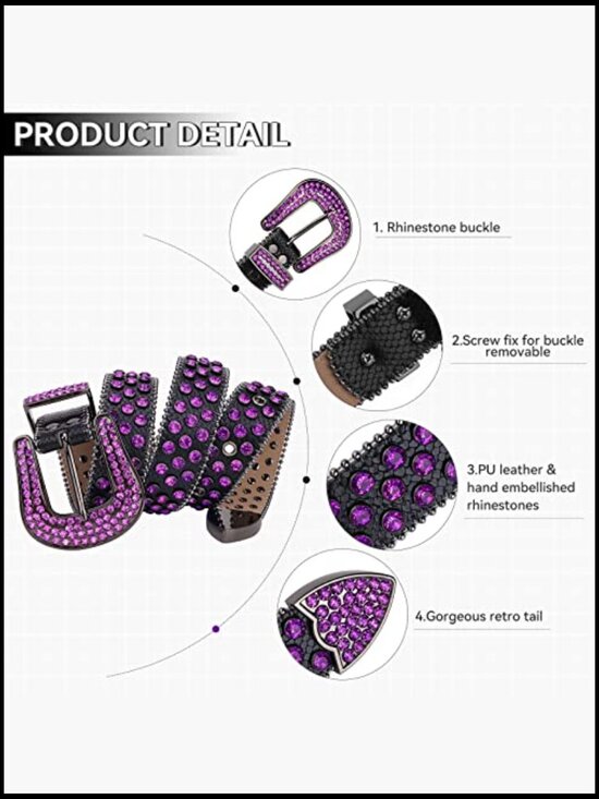Rhinestone Studded PU Leather Belt with Buckle main image 5